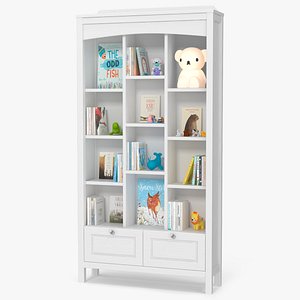 Tall Nursery Shelf with Toys and Books White