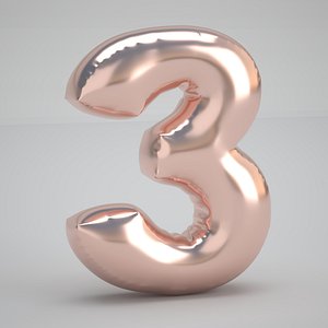 3 Number Balloon Copper 3D model