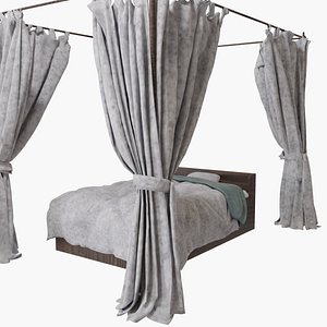 simple bed and curtains 3D