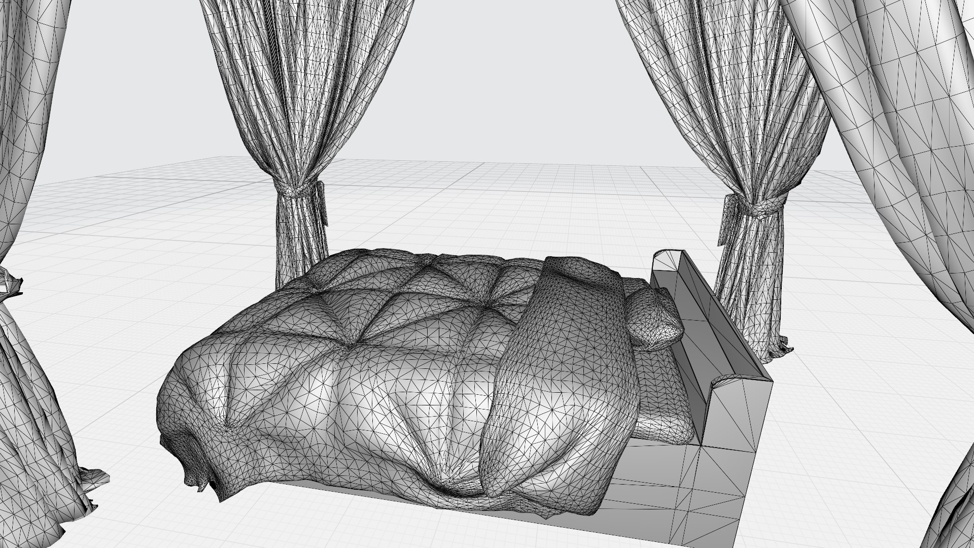 Simple bed and curtains 3D TurboSquid 1963679
