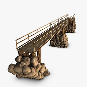 3d wooden bridge rocks