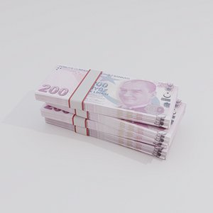 200 Turkey Turkish lira Currency 3D
