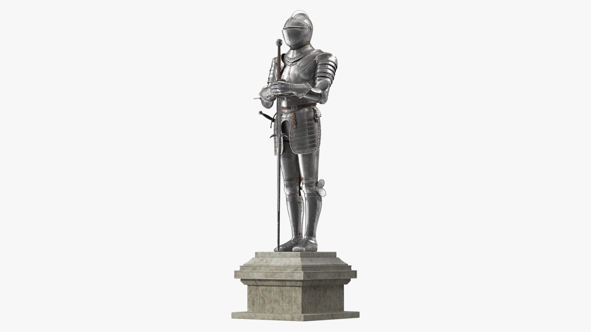 Medieval Knight Plate Armor Standing on Podium 3D model preview