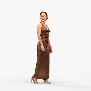 3D 00268Marva0002 - Adult Caucasian woman walking through public space in formal summer attire