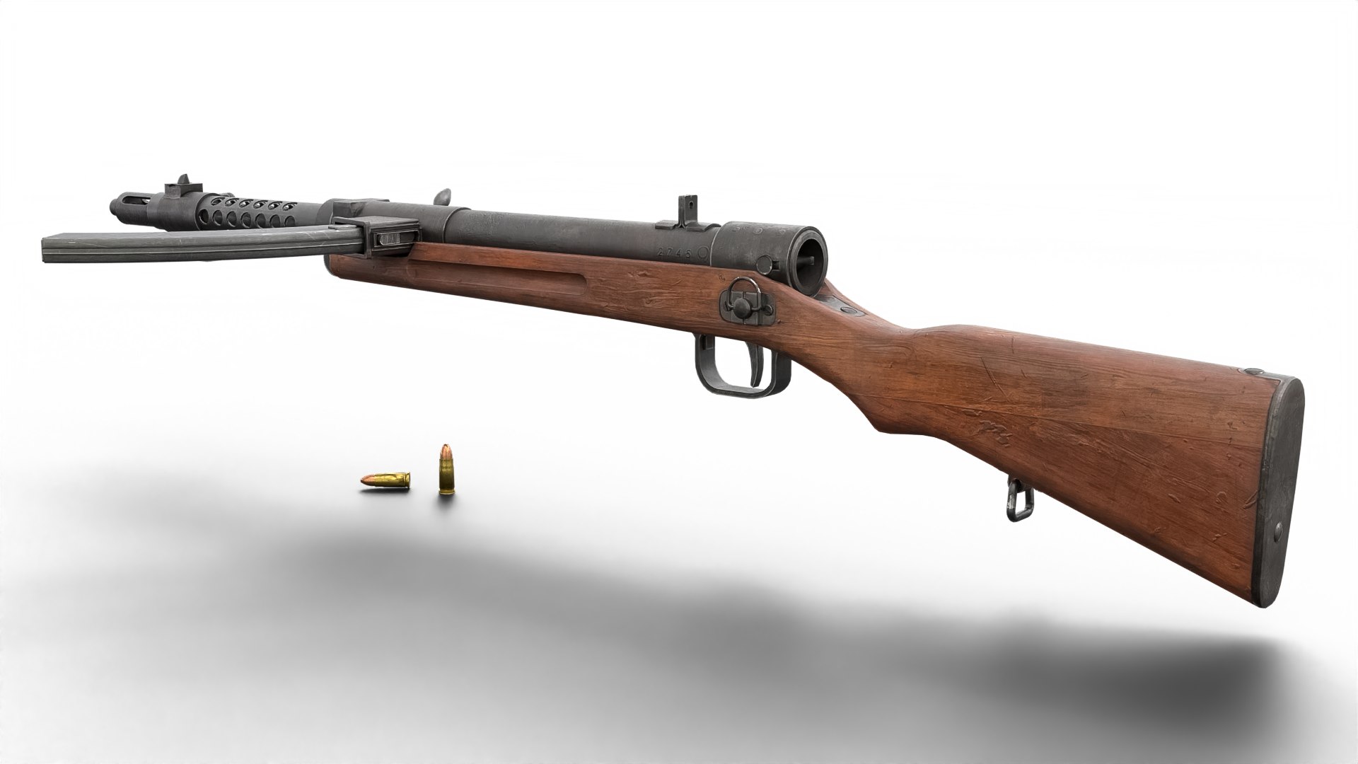 High Quality Vintage Semi-automatic Rifle 3D Model With Wooden Stock ...