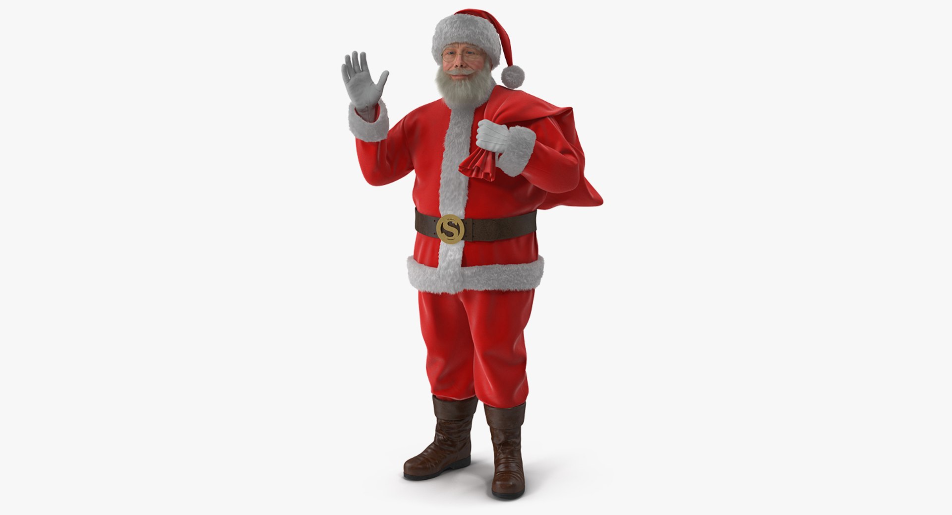 Santa Claus Holding Gift Bag with Fur 3D Model 3D model preview