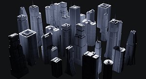 Sci-Fi Skycrapers Pack V - 15 Cyberpunk Style Buildings Kitbash 3D model