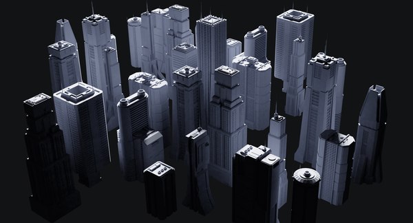Sci-Fi Skycrapers Pack V 15 Cyberpunk Style Buildings Kitbash 3D