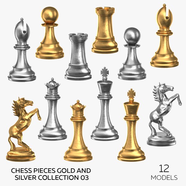 Chess Pieces Gold and Silver Collection 03 - 12 models 3D