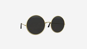 Sunglass Rounded D04 Golden Black - Character Design Fashion 3D model