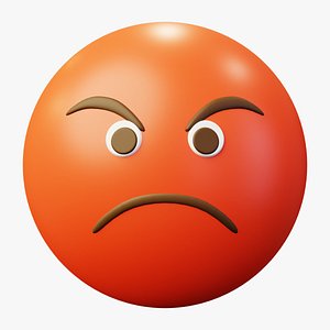 3D Angry red ball Emoticon Emoji or Smiley