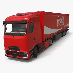 Electric Truck with Coca-Cola Trailer Rigged for Maya 3D