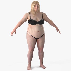 Plus Size Female in Black Underwear A-Pose 3D