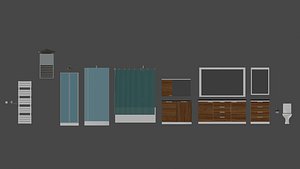 low poly bathroom components 3D model