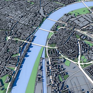 Cologne Cityscape 3D Model Cologne Cathedral Rhine River German Urban Landscape