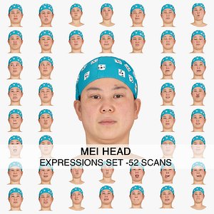 3D model Mei Real Head Full Expression Set 52 RAW Scans Collection