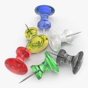 3D model push pins transparent colored