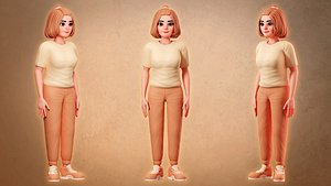 3D Cartoon Character - Cute Woman with orange cloths