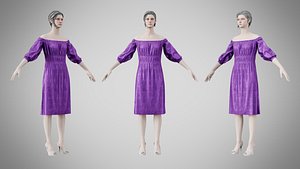Dress 16 Royal Velvet Purple With Design 3D model
