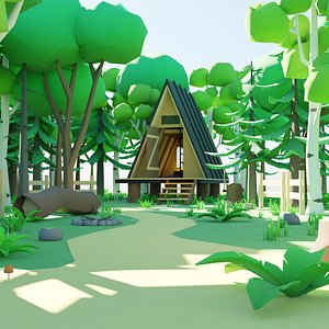 Low Poly Campsite - Forest Cabin Pack model