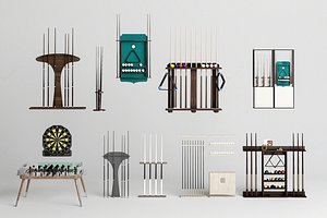 Billiard Rack with Cues and Accessories model