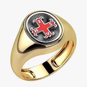 3D Red Cross Mason Gold Ring model