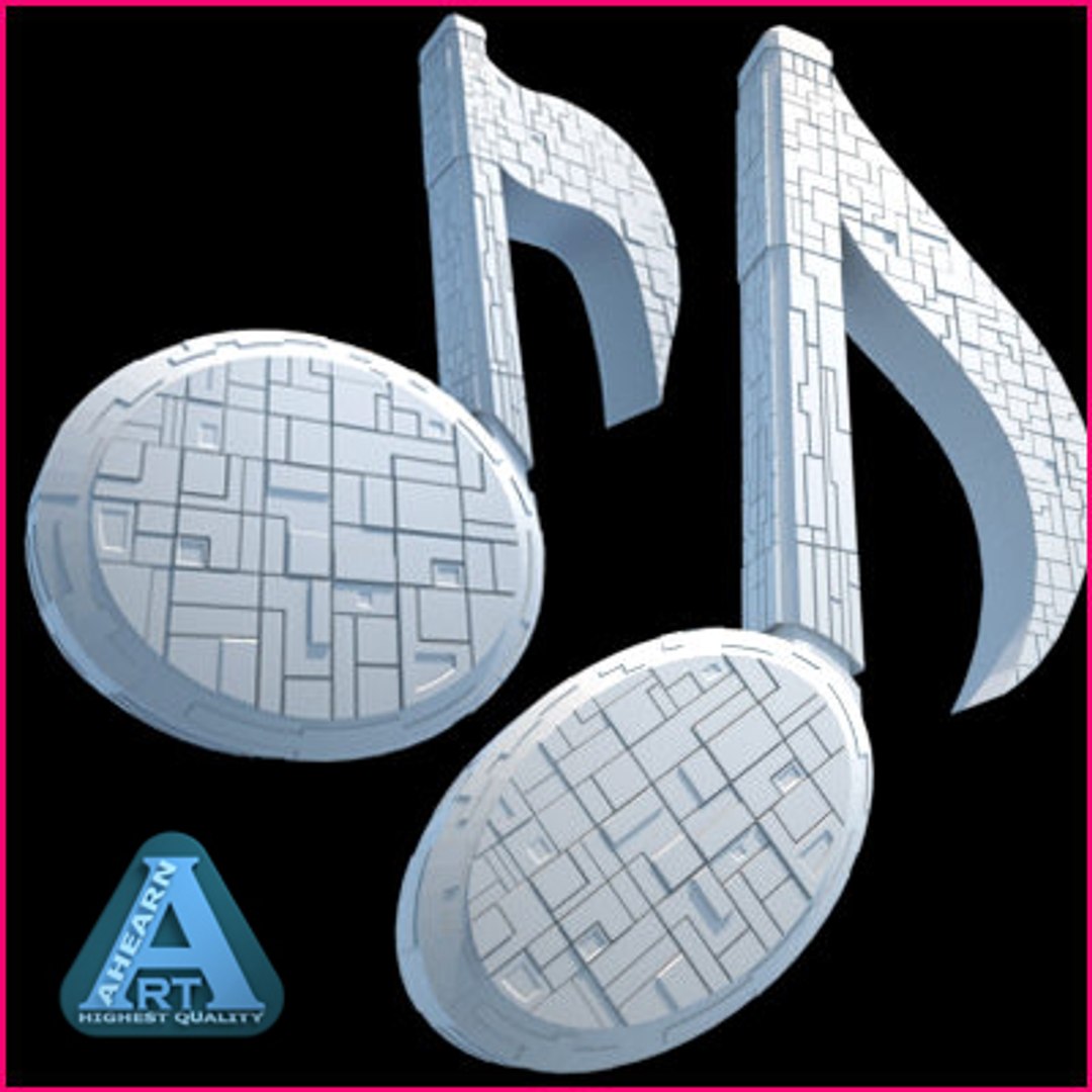 3d Set Spaceship Musical Notes Model