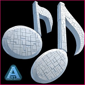 3d set spaceship musical notes model