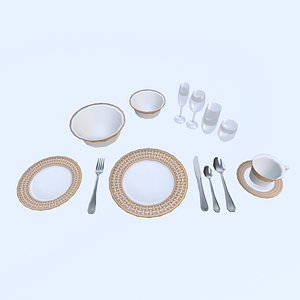 Orange Mosaic Dining Set low poly