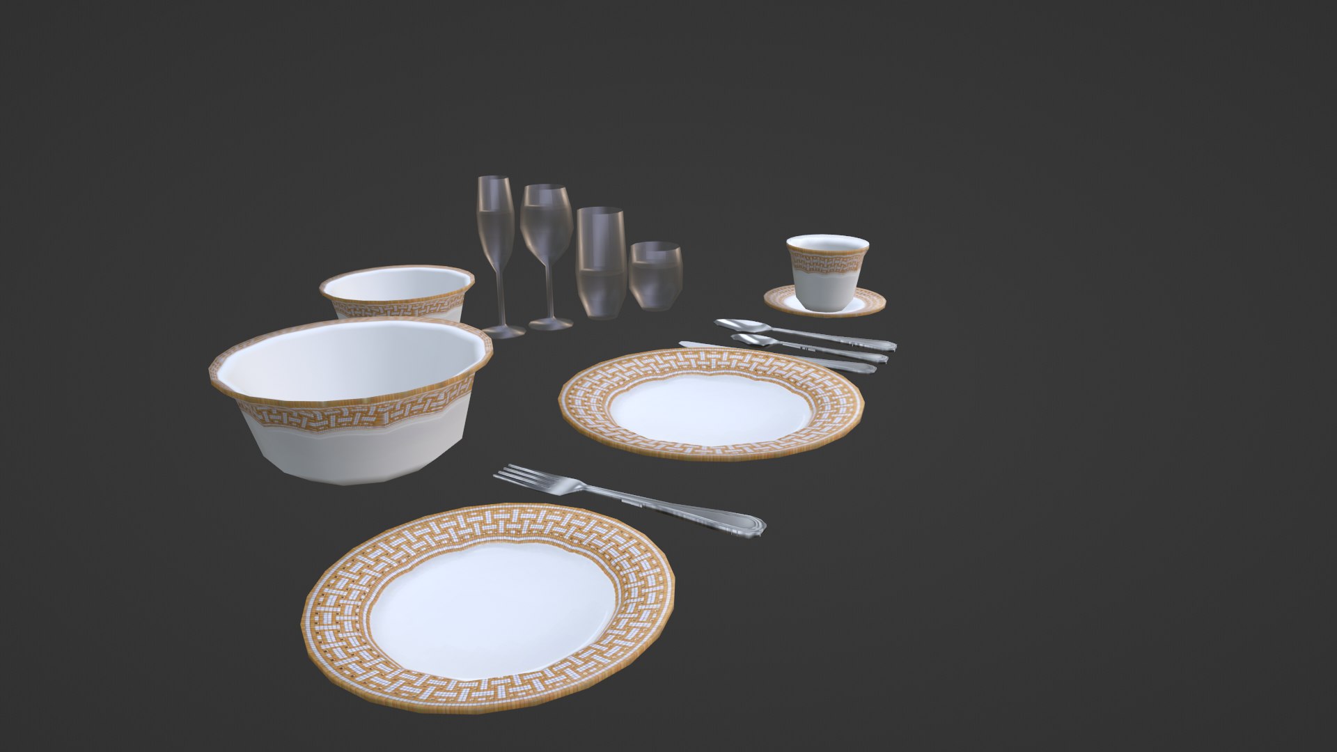 3D Orange Mosaic Dining Set Low Poly Model - TurboSquid 1982971