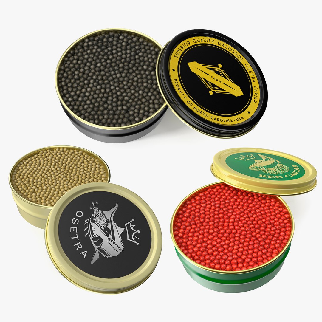 Caviar Open Tins Collection 3D model for industrial visualization, technical presentation, simulation, product rendering, and animation