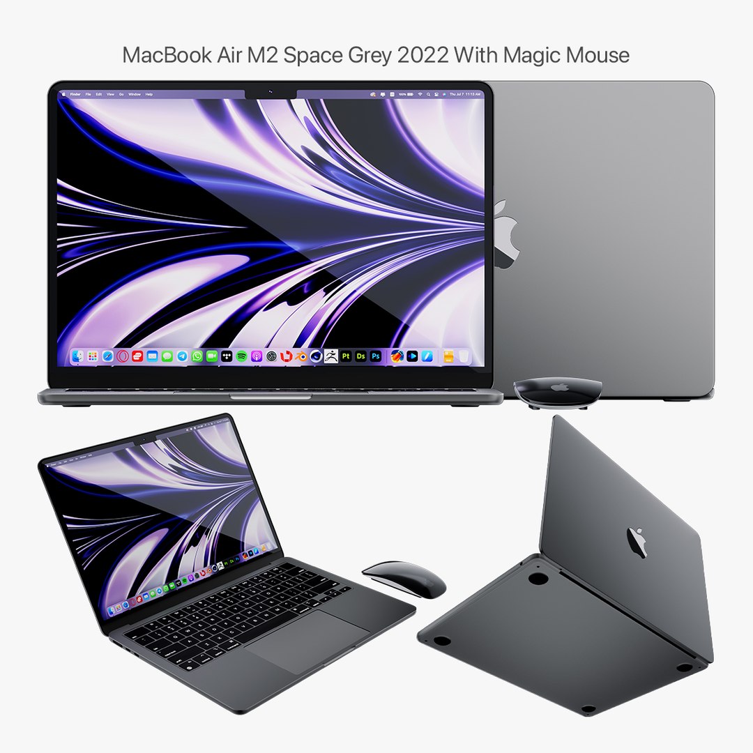 3D Apple MacBook Air M2 Space Grey 2022 With Magic Mouse