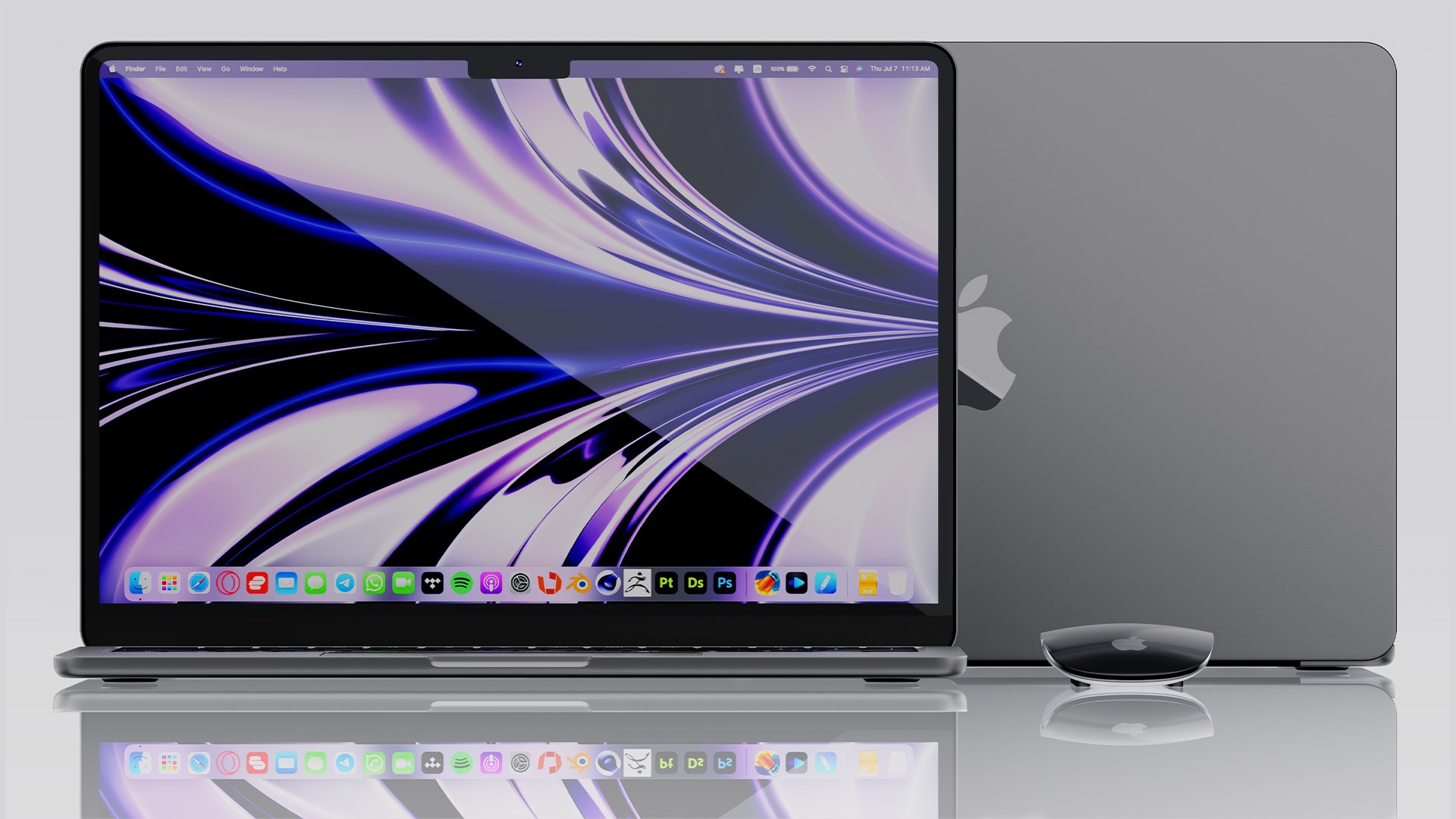 3D Apple MacBook Air M2 Space Grey 2022 With Magic Mouse