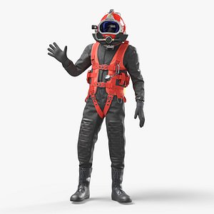 Commercial Diving Suit with Helmet and Air Tank Rigged 3D model