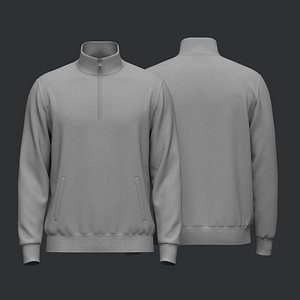 Quarter Zip Stand Collar Jacket 3D Model 3D model