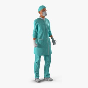 Female Doctor Wearing Surgical Mask Rigged for Cinema 4D