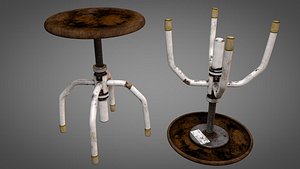 3D old worn vintage stool