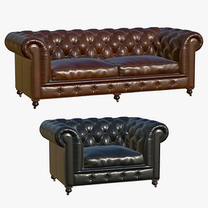 Leather Chesterfield Single And Double V4 model