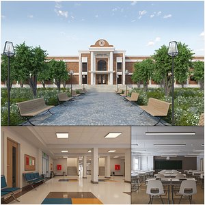 3D School Building Interior and Exterior Bundle model