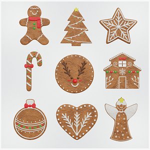Gingerbread Christmas Cookie Set 2 3D