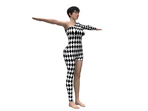 3D female character harlequin clothing model