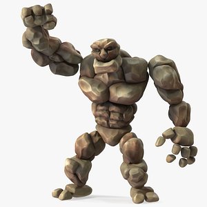 Cartoon Character Brown Stone Golem Happy Pose
