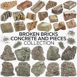 broken bricks concrete pieces 3D