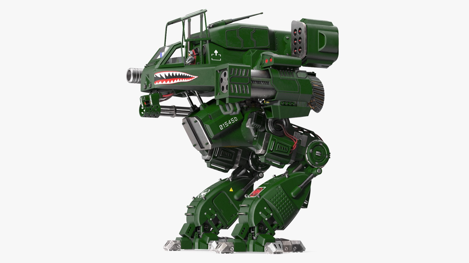 Fantastic Combat Robot Dark Green with Pilot 3D model preview