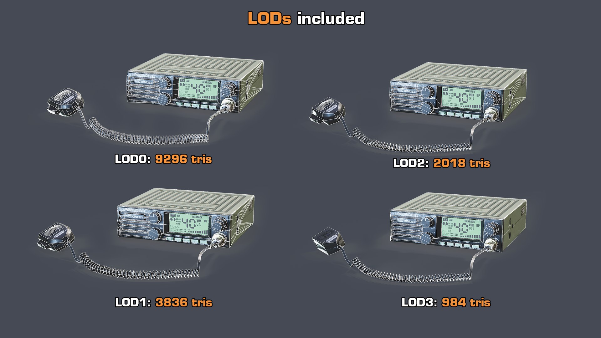3D Radiostation MCKINLEY GameReady LODs https://p.turbosquid.com/ts-thumb/Mw/FEGX0P/Vu/lods/png/1664134414/1920x1080/fit_q87/edf67a88efc67f261ebad357fd60125b04b3143c/lods.jpg