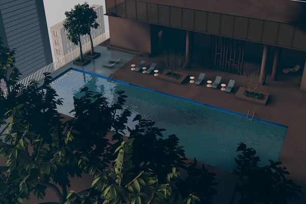 3D hotel suit pool scene model