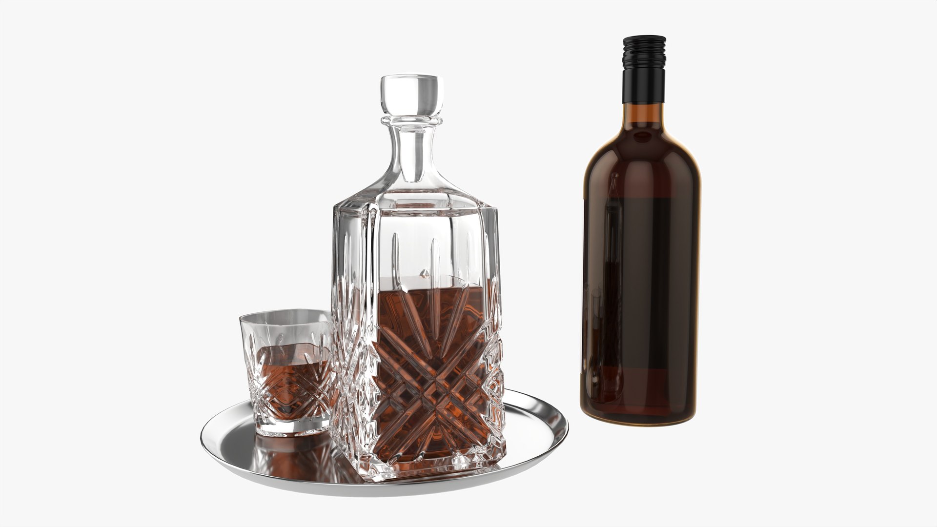 3D Whiskey Set On Tray Decanter Bottle And Glasses - TurboSquid 2151281