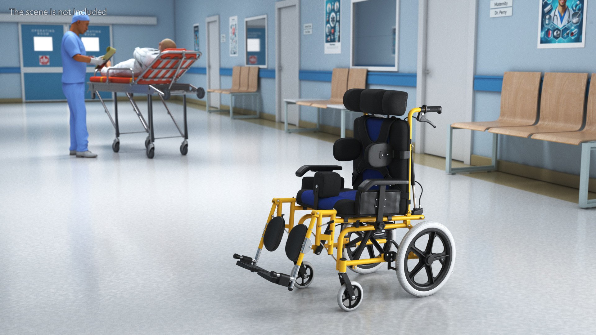 Cerebral Palsy Wheelchair for Children Rigged for Maya 3D model for industrial visualization, technical presentation, simulation, product rendering, and animation