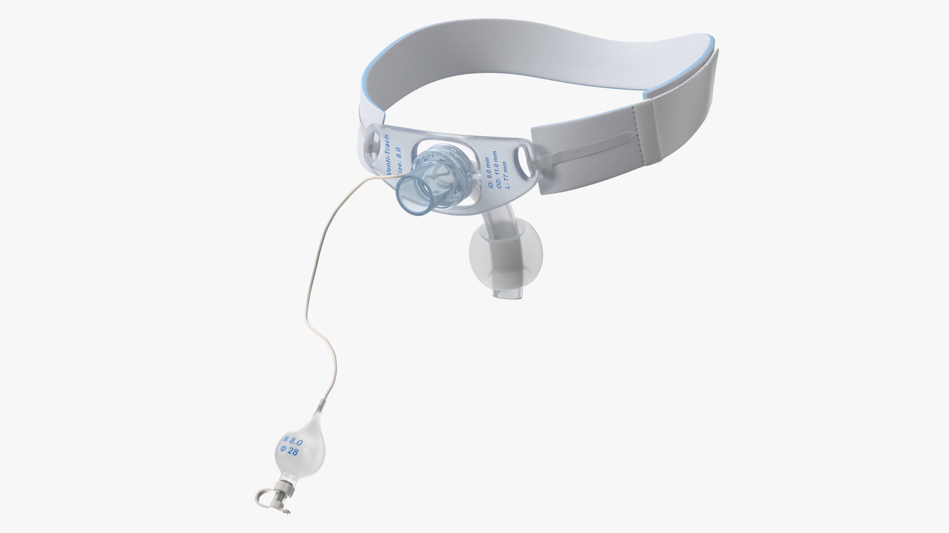 Cuffed Tracheostomy Tube with Neck Strap 3D model preview