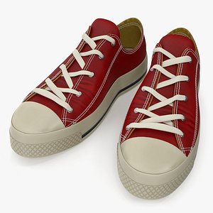 Low Top Canvas Red Sneakers 3D model